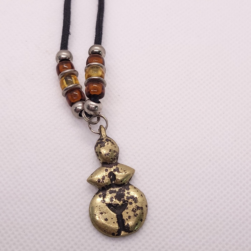 Ethnic Tribal Pendant Necklace Adjustable Sliding Knot Cord Glass Beads 20"